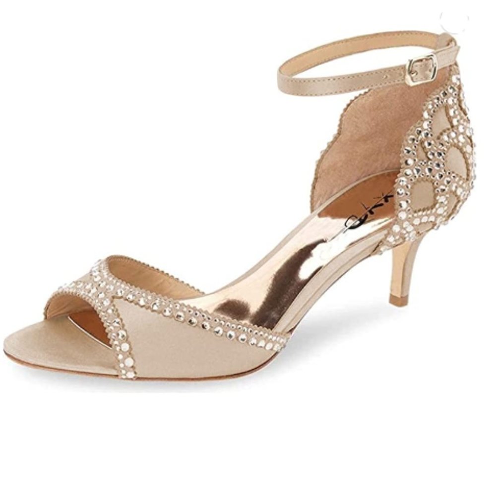 XYD Pumps with Rhinestones Ankle Strap Peep Toe Elegant Ladies Heels Shoes